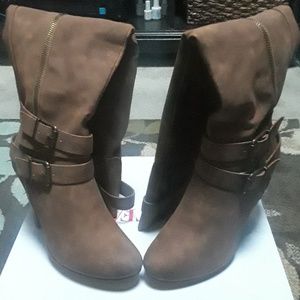 Women's  cognac faux suede  knee high boots